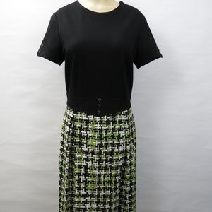 J. McLaughlin Black Green Plaid Belted Dress S